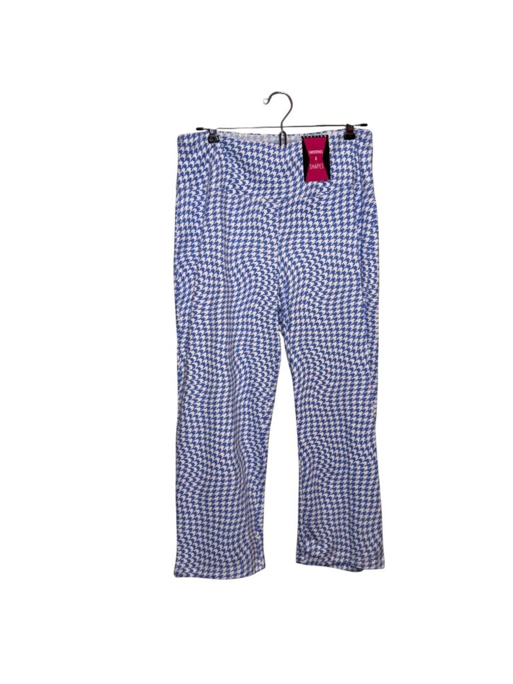 NWT Teezher Blue & White Houndstooth Print Shaping Pants Smooth Waistband Large